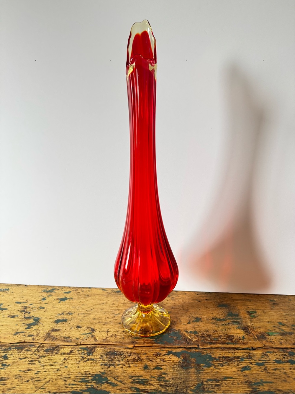 L.E. Smith Red Amberina Swung Glass Vase
